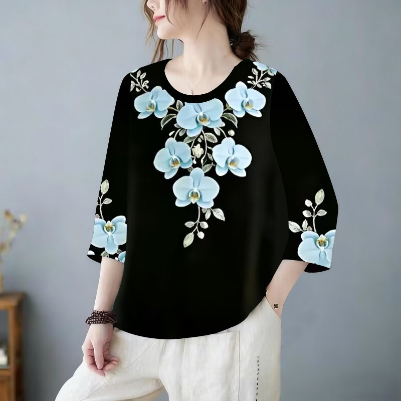 清仓捡漏~专柜撤回春夏七分袖T恤女百搭设计感别致减龄圆领上衣女