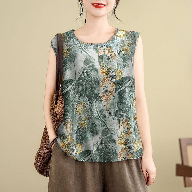 2025夏季新款妈妈无袖上衣时尚百搭大码女装吊带背心气质T恤女潮