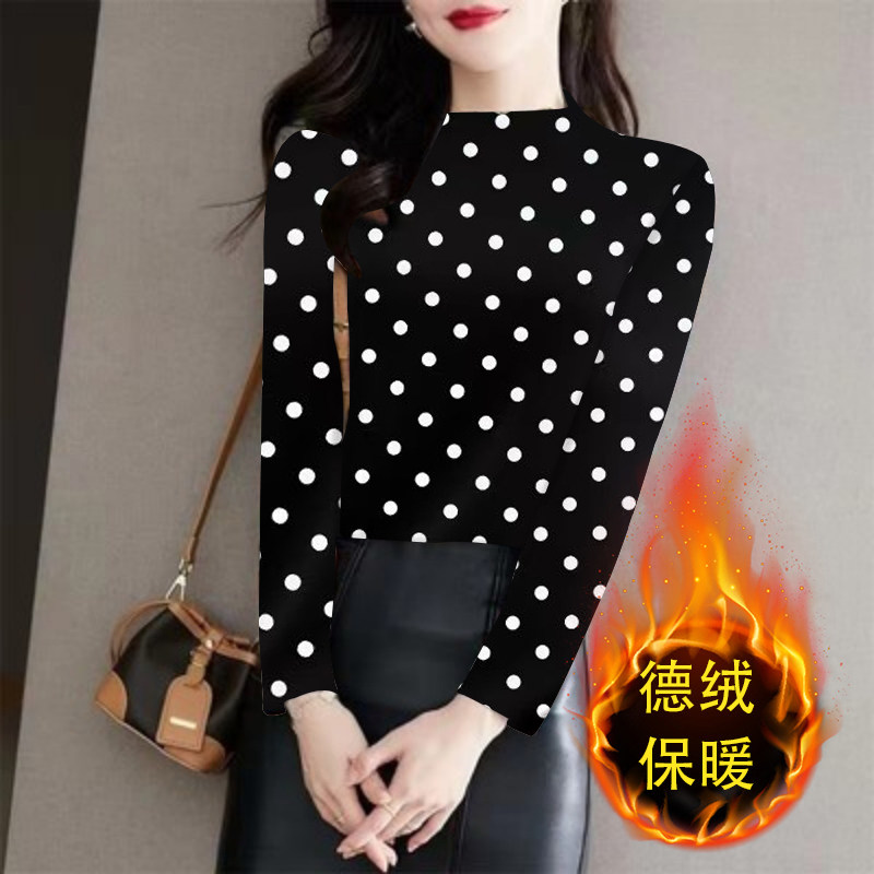 秋冬新款半高领保暖打底衫休闲长袖双面德绒中老年加厚大码上衣潮