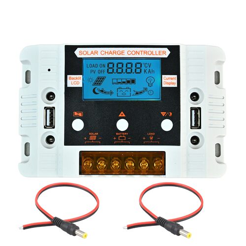LCD背光显示太阳能控制器12V24V30A夜光屏DC孔太阳能充放电控制器