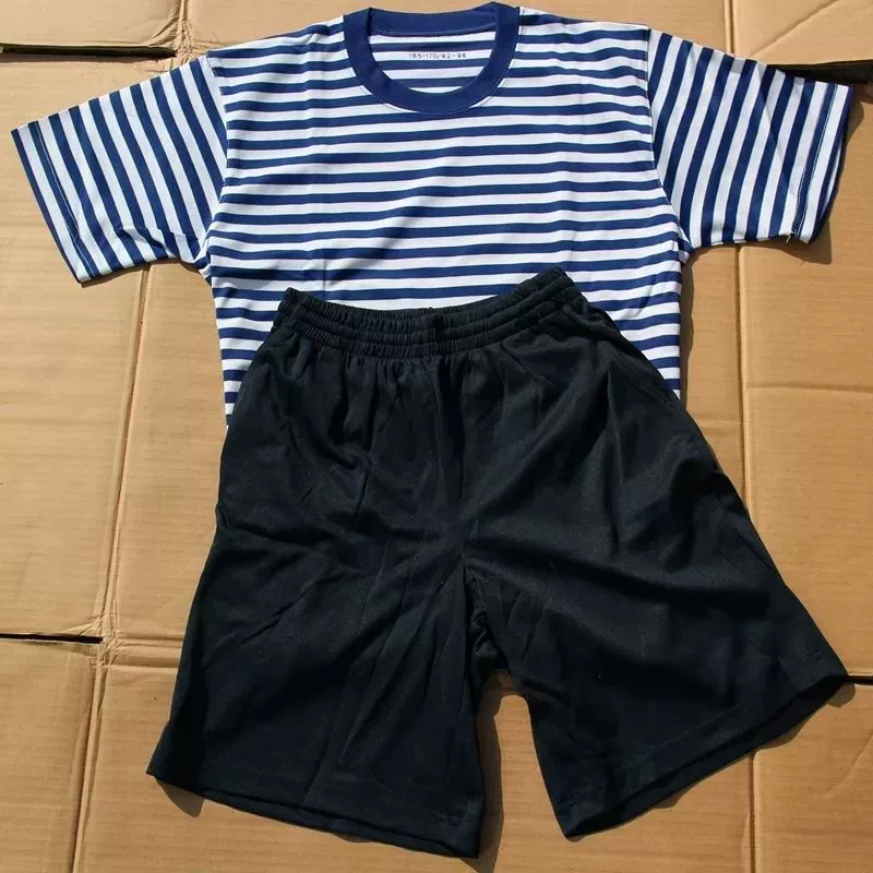 海魂衫男体能训练服宽松T恤速干条纹衫短袖圆领体能服运动套装夏
