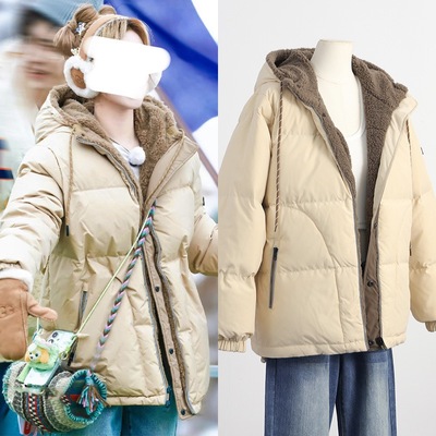 [现货]宋雨琦同款加厚白鸭绒防寒保暖双面可穿羽绒服毛毛外套