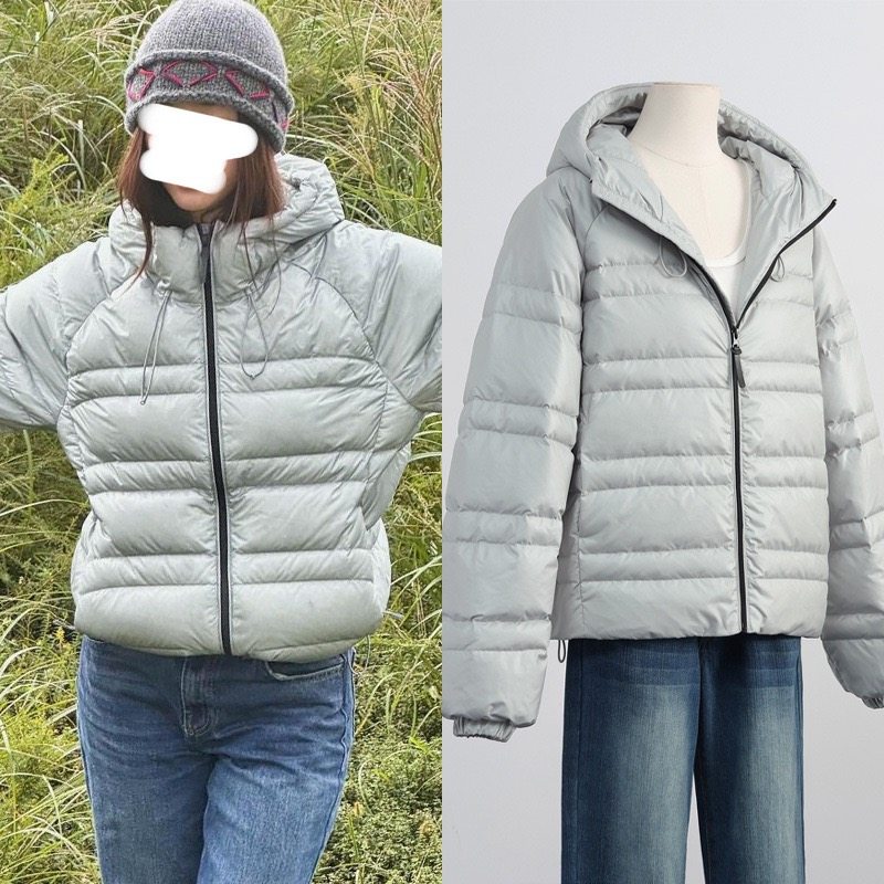 [做货中]郑秀晶林娜琏同款防风连帽金属灰高级感白鸭绒羽绒服女