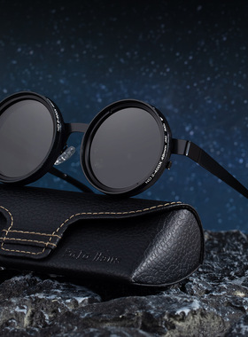nd9档手动变焦可调节减光眼镜圆框防晒墨镜男感偏光太阳镜男