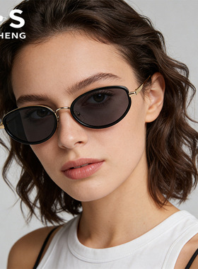 跨境轻奢风偏光太阳镜时尚椭圆窄框防紫外线女墨镜开车专用眼镜