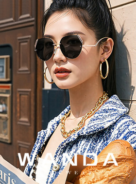 新款无框太阳镜女高级防紫外线墨镜JS8567高清尼龙渐变灰粉太阳镜