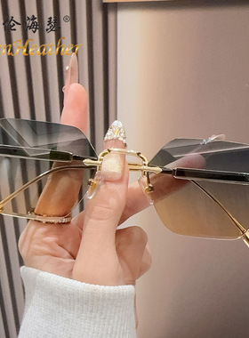 2026无框太阳镜女高级感墨镜欧美复古小框金属太阳眼镜防紫外线