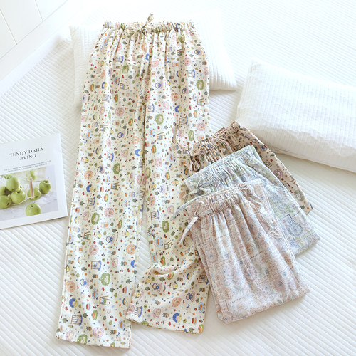 纯棉双层纱布女薄款卡通家居裤