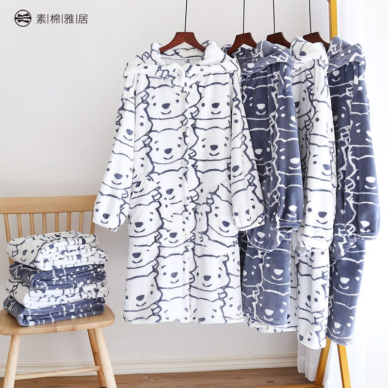 情侣睡袍冬季睡衣女法兰绒加厚加绒卡通印花珊瑚绒浴袍家居服套装,女士内衣/男士内衣/家居服,睡衣/家居服套装,淘宝优惠券,粉丝福利购,淘宝优惠卷