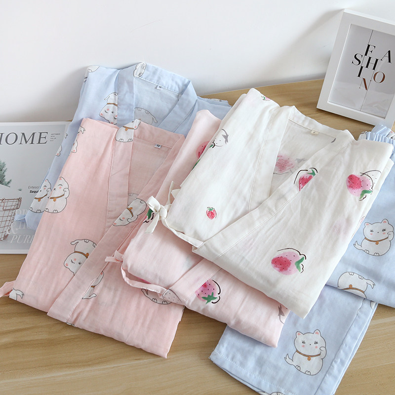 日系和服睡衣纯棉双层棉纱春夏七分袖家居服汉服桑拿服薄透气吸汗