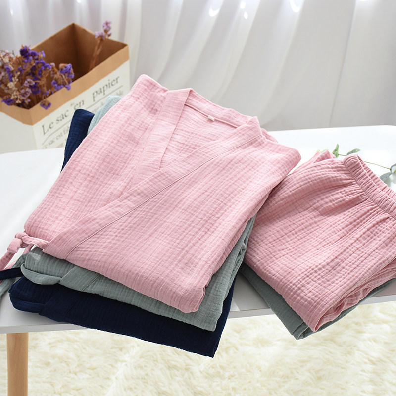 日式和服情侣睡衣男女纯棉水洗棉纱全棉绉布家居服中国风春秋套装