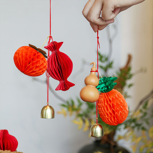 新年装饰小红灯笼挂件树上绿植树枝树干门挂2026马年春节过年布置