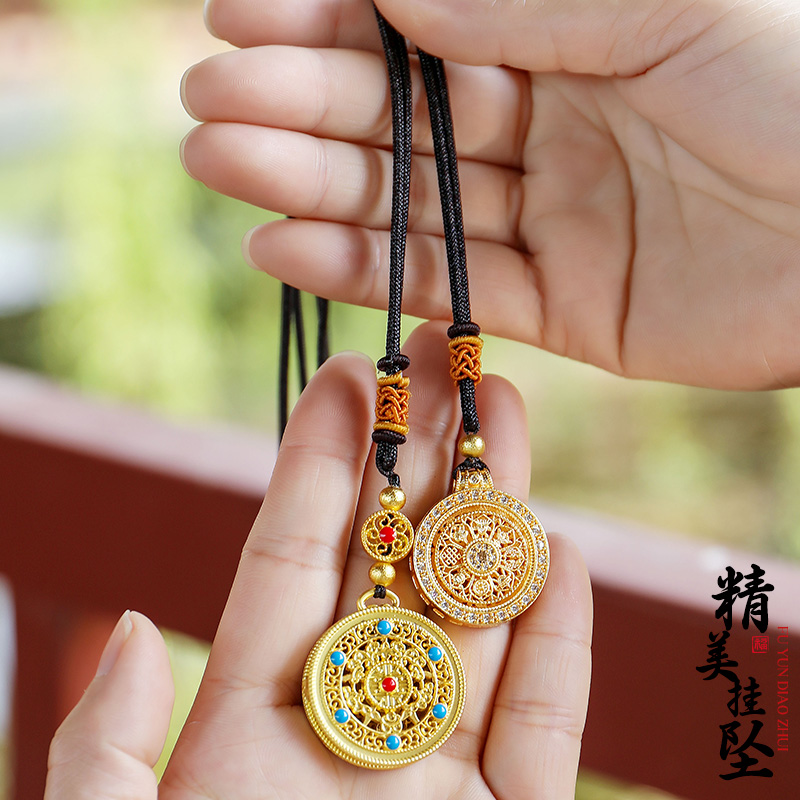 【时来运转】镶钻八宝罗盘项链圆形吊坠编绳长款秋冬毛衣链轻奢