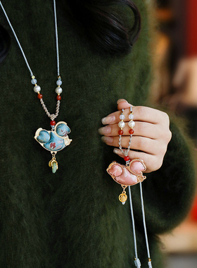 非遗宋锦葫芦真丝招财项链挂饰