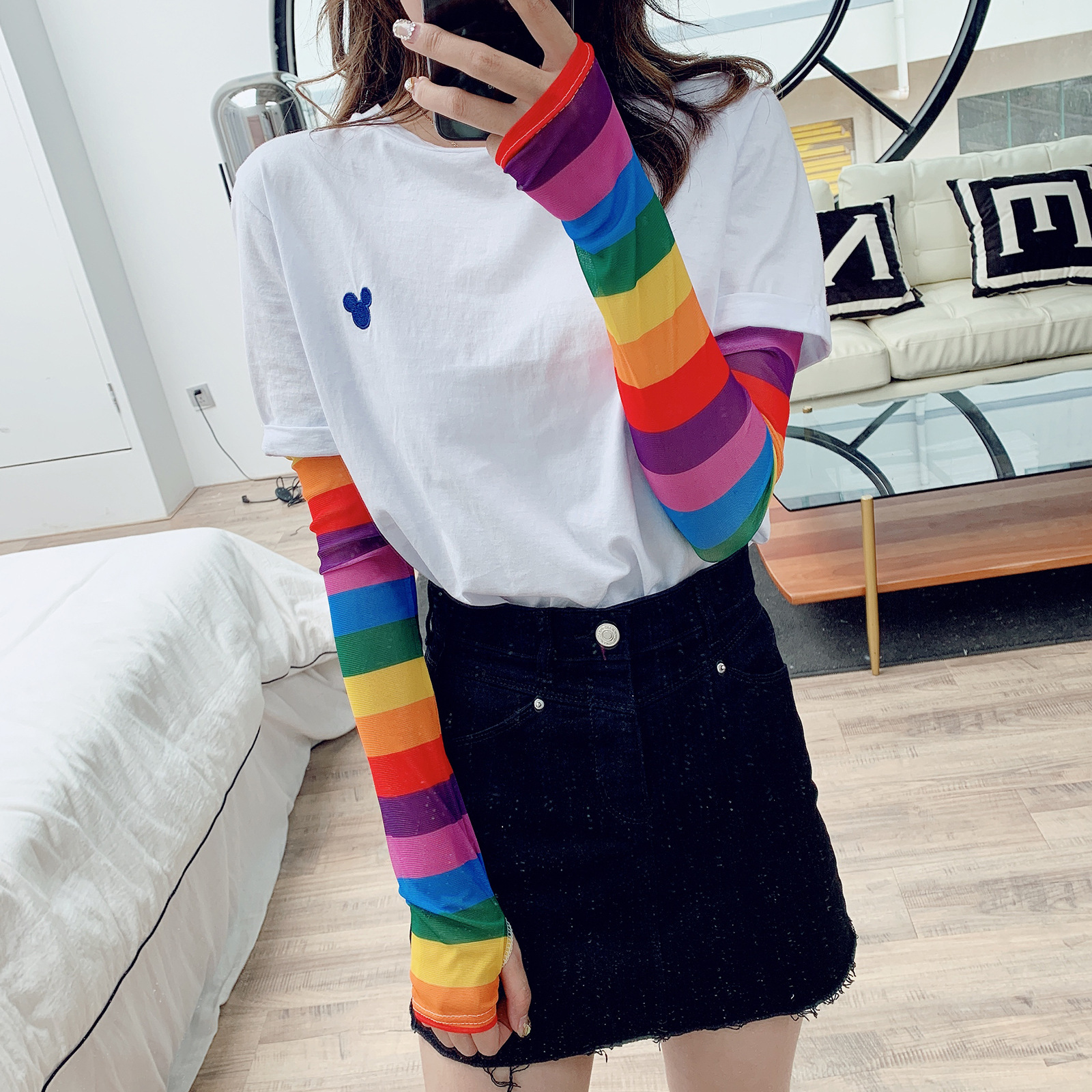 新款ins原宿冰丝网纱彩虹防晒袖套冰袖彩色胳膊套手袖可爱套|ruв категории Аксессуары, перчатки - от Buy2taobao.com для оказания профессиональной услуги покупки агента Taobao