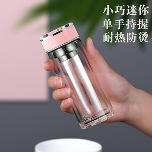 德国小巧迷你双层玻璃杯高硼硅耐高温便携车载家用茶杯子简约水杯