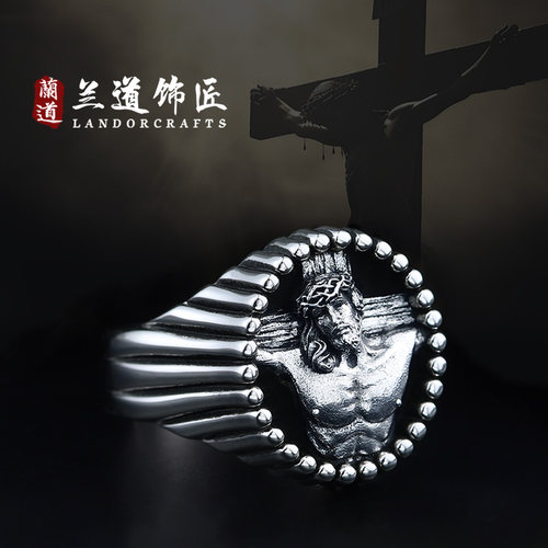 复古圣像十字架925纯银男戒