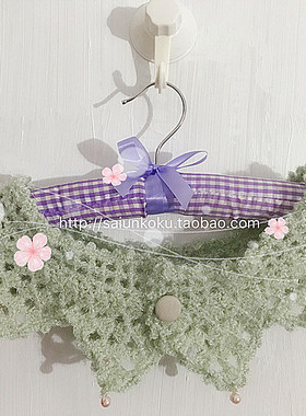 纯手工编织日韩可爱风格粉绿色腈纶混纺三角吊珍珠围脖假领装饰