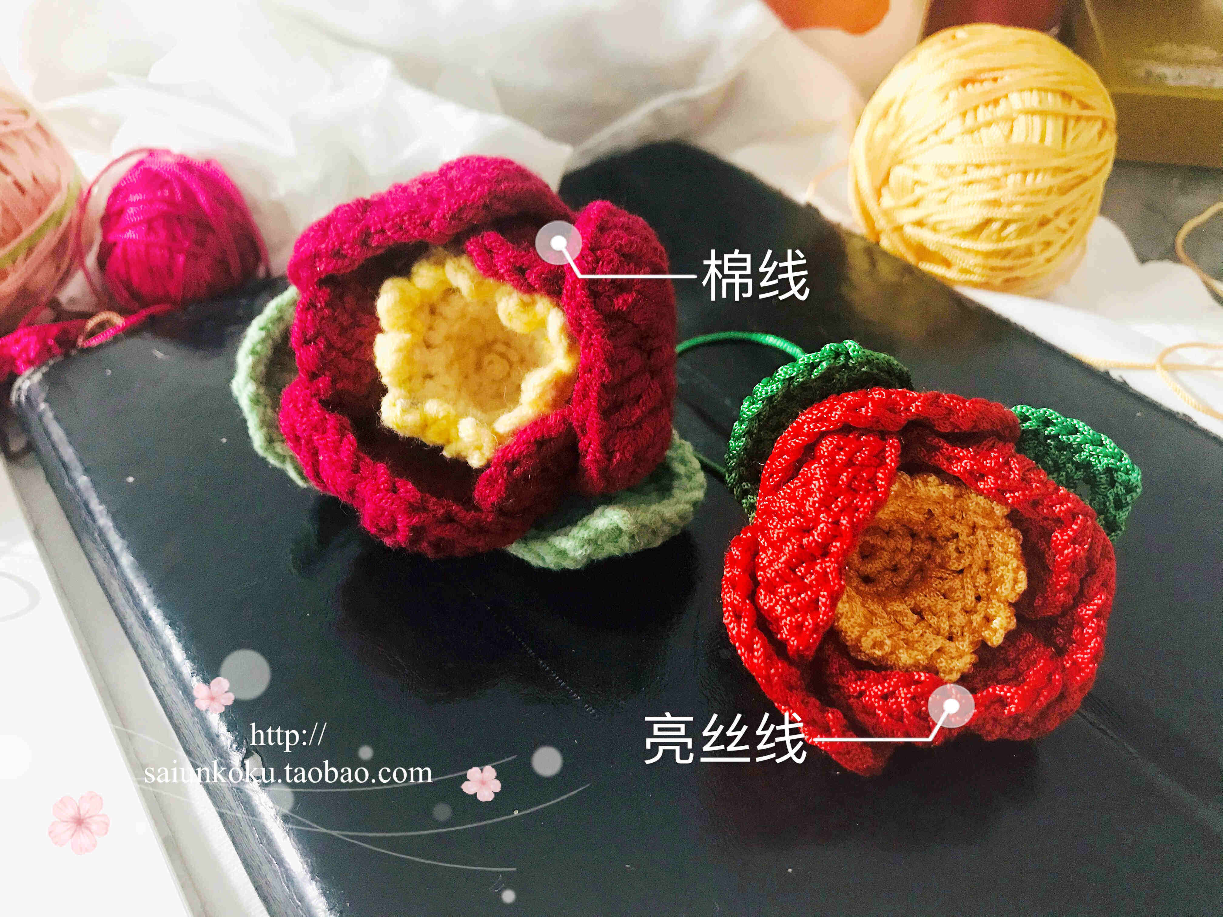 纯手工编织山茶花丙纶线亮丝线钩花发夹日式古风头饰顶夹