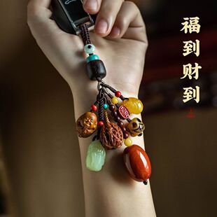 原创平安多宝汽车钥匙扣挂件福到保真和田玉财源貔貅高档蜜蜡挂饰