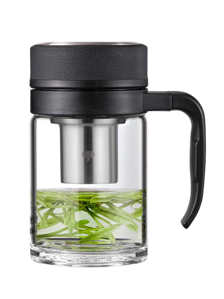 万象玻璃杯男士水杯大容量茶水分离办公室便携带把手柄泡茶杯子