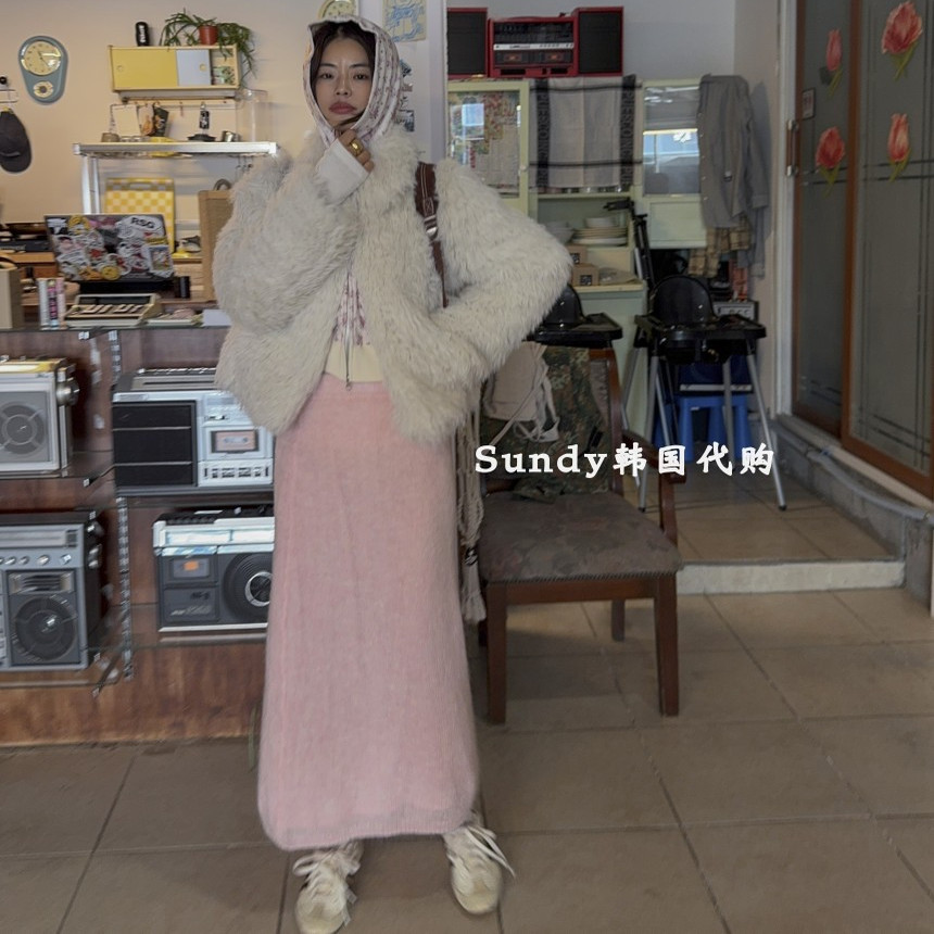 直邮韩国代购MAYMAY25冬新 时尚轻奢毛绒绒软糯高级感短款外套女