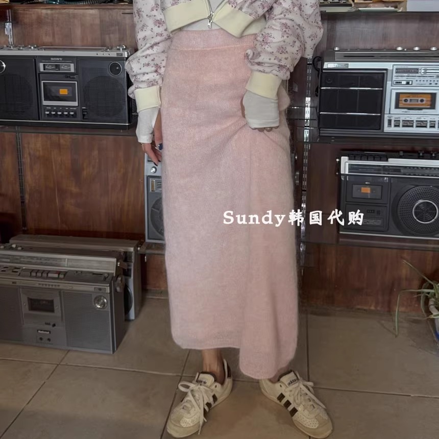 直邮韩国代购MAYMAY25冬新 时尚高腰纯色软糯百搭针织半身裙女