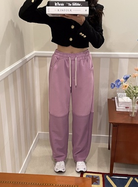 VERANDA韩国东大门代购25秋冬气质松紧腰个性拼色百搭宽松休闲裤