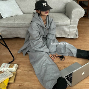 休闲裤 韩国代购 潮酷宽松显瘦连帽卫衣 时尚 单买女 25冬新INS博主