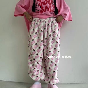 女 少女高腰抽绳宽松显瘦加绒休闲裤 直邮韩国东大门代购 INS25冬新