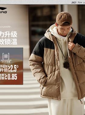 Lining/李宁正品男子新款撞色连帽宽松短款运动羽绒服AYMT065