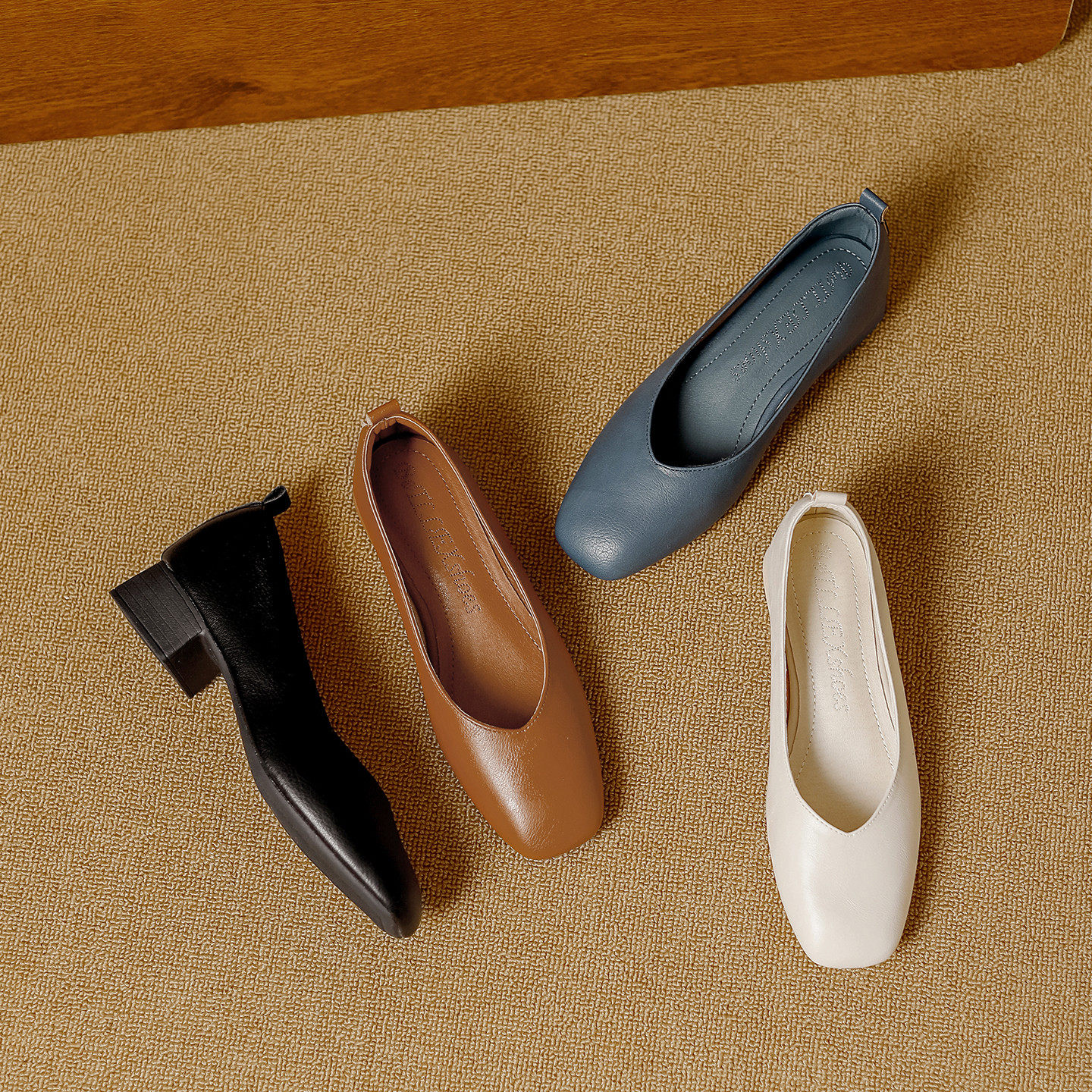 简约款新品真皮粗跟女鞋方头浅口鞋软底软面舒适中跟女鞋子