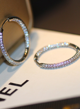 一体式小巧耳圈满镶钻耳扣圆圈小众级感亚马逊时尚耳环耳饰