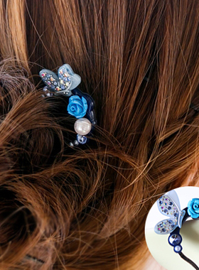 Angelrena正品韩国进口发饰品淑女玫瑰花珍珠盘发器发簪发梳D5