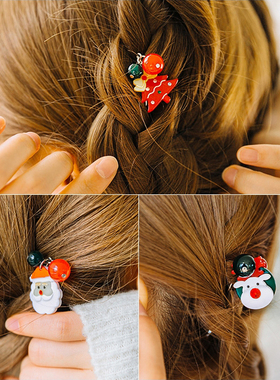AngelRena韩国进口发饰品 圣诞小鹿雪人老人圣诞树发梳发簪插梳H2