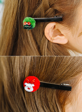 AngelRena韩国进口发饰品毛球小鹿圣诞树发夹边夹刘海夹鸭嘴夹H2