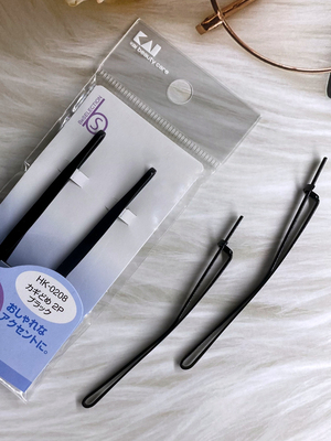 日本KAI贝印刘海夹无痕钢丝黑色老人一字发夹弹性带扣子边夹长发