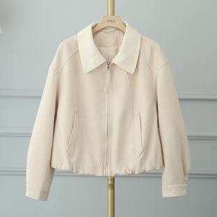 翻领拼接撞色短款麂皮绒外套女2026春秋季新款今年超好看拉链夹克