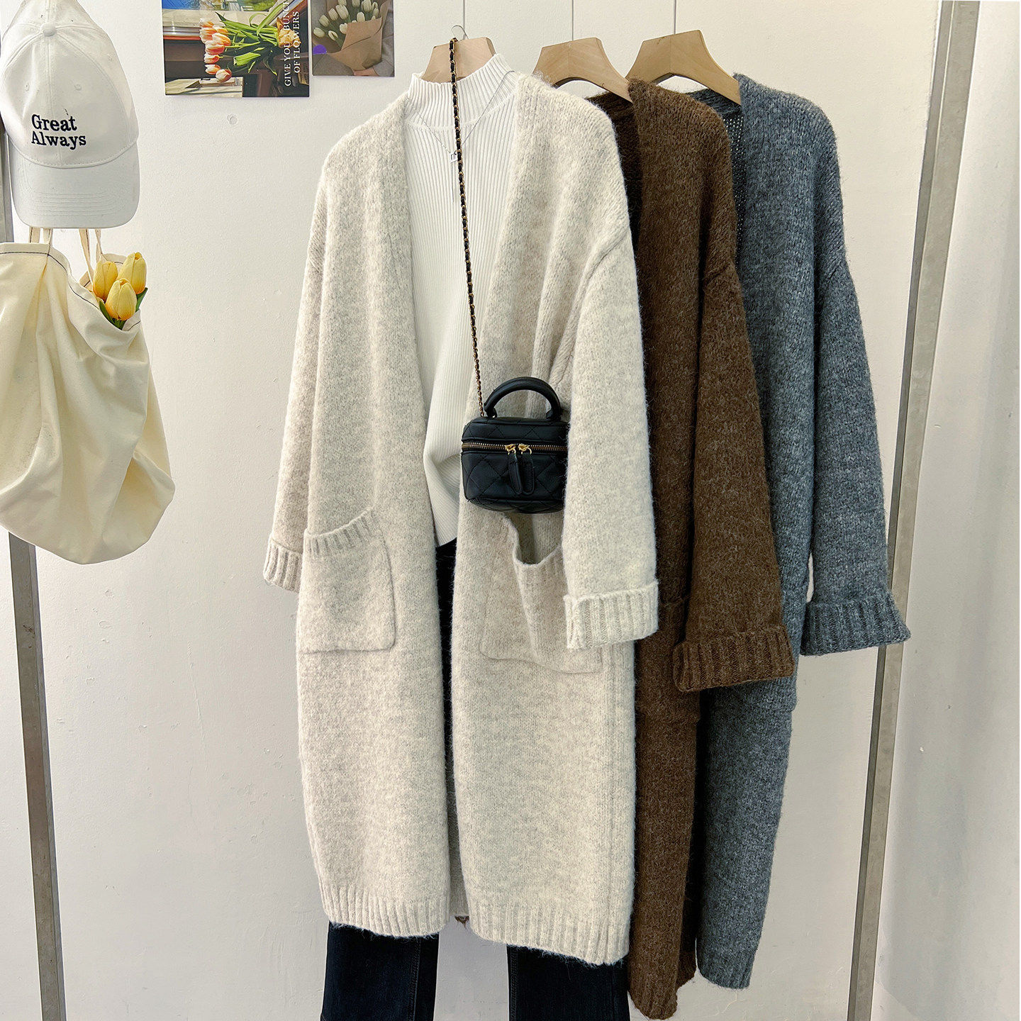 针织毛线衣v领开衫外套女2025秋冬季新中长款宽松大版慵懒风上衣