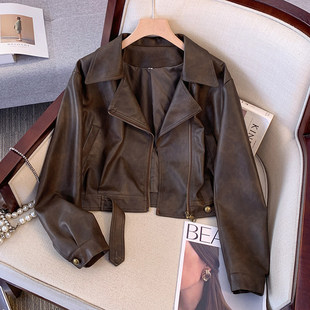 夹棉机车服夹克 新西装 美拉德咖色皮衣外套女士短款 2026春秋初冬季