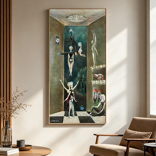 利奥诺拉·卡林顿Leonora Carrington长幅复古装饰画画芯玄关背景