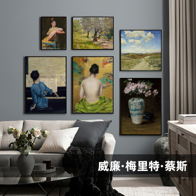 美国威廉梅里特蔡斯复古艺术装饰画画芯棉质油画布人物风景静物画