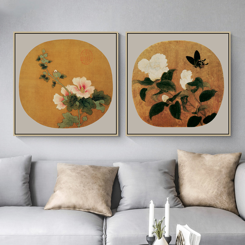 中式挂画画芯花鸟中古风格装饰画画心古典艺术复古壁画心书房茶室