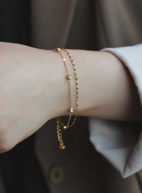 轻奢小众设计精致双层闪钻钛钢手链女高级感新款时尚百搭简约