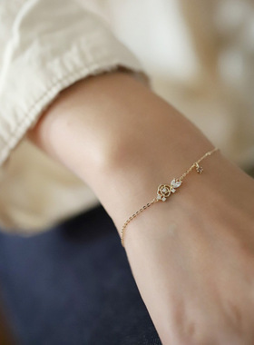 原创925纯银镀14K金手链月季花造型浅紫锆石日韩小众设计女款