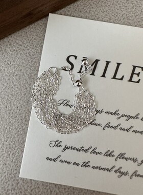 S925纯银韩版流苏戒指韩国风多层流苏时尚简约款指环银饰