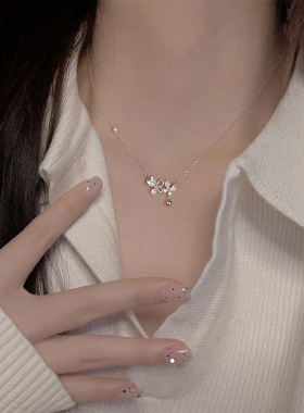 帝丰s999足银蝴蝶项链女2024年新款蝶梦锁骨链仙女气质送闺蜜