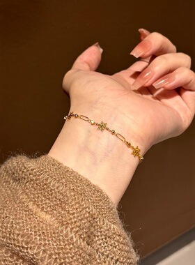 S925纯银金色环扣雪花手链高颜值设计感秋冬瑞丽叠戴手饰