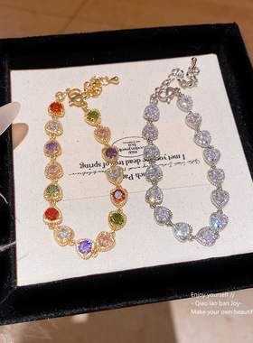 锆石爱心拼接手链韩系轻奢高级感气质手环时尚小众百搭手饰