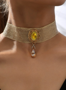 新款跨境热卖复古饰品女士网状蕾丝项链时尚水滴造型项饰